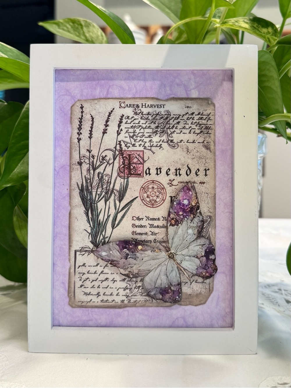 Lavender Butterfly Framed Wall Art Purple Accent Hand Crafted 8” x 6”